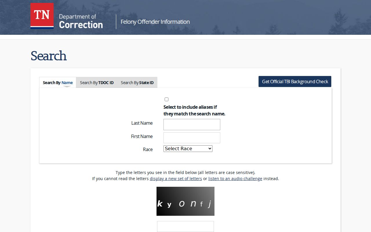 TDOC FOIL felony offender search form