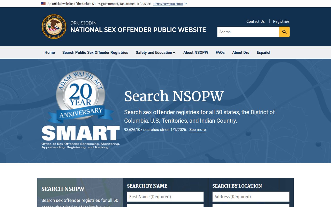 National registry search interface for a Morgan County sex offender check